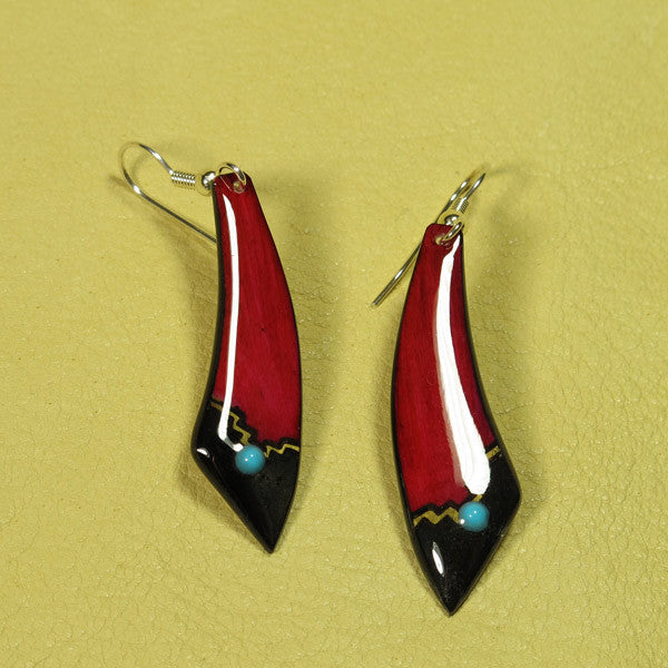 Red Large Dagger Earrings - Handmade Moose Antler Jewelry