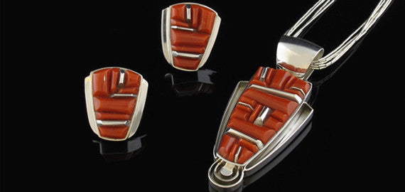 Coral Pendant Earring Set