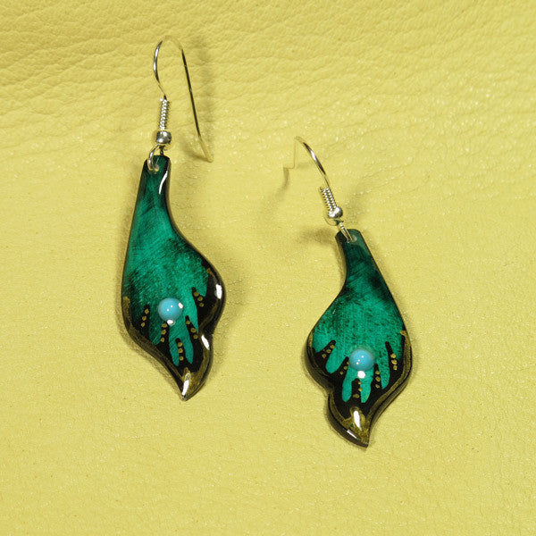 Teal Elegant Leaf Antler Earrings