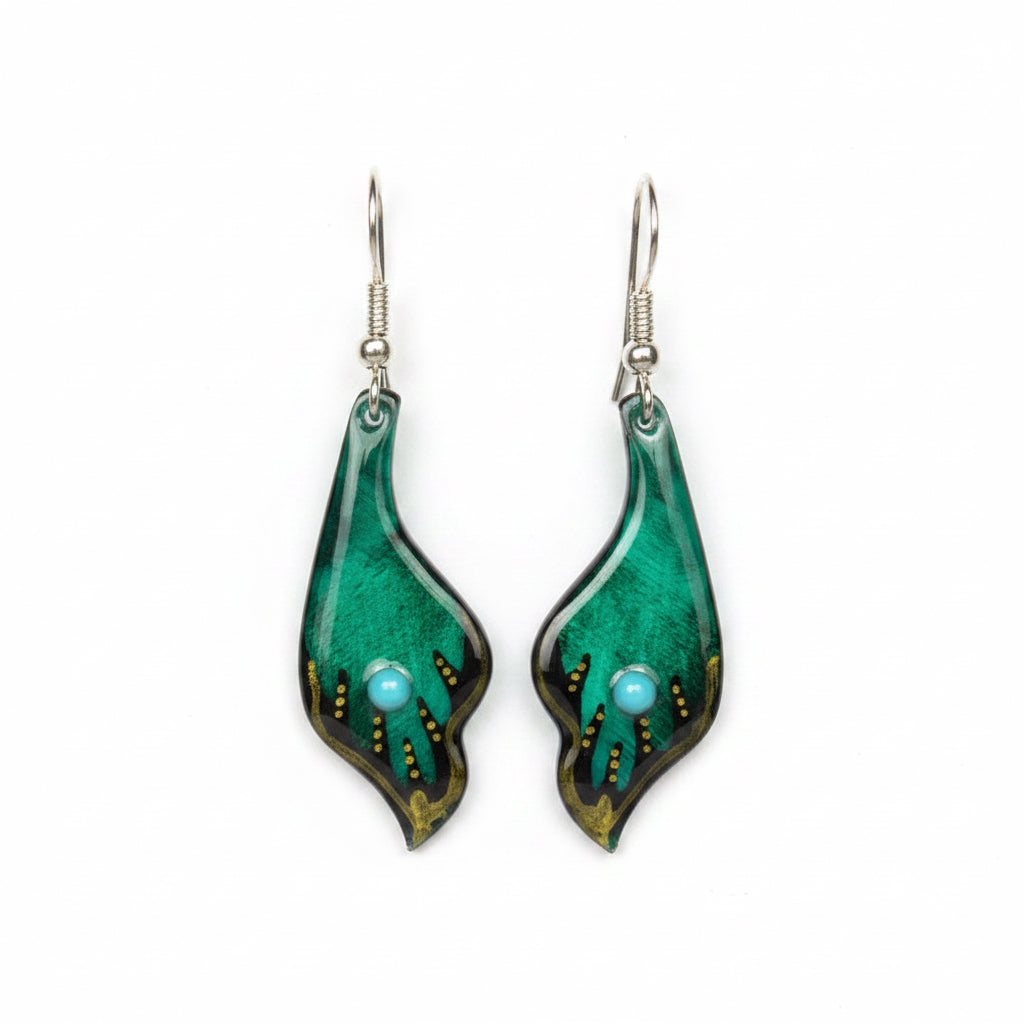 Antler Small Elegant Leaf Earrings - Teal