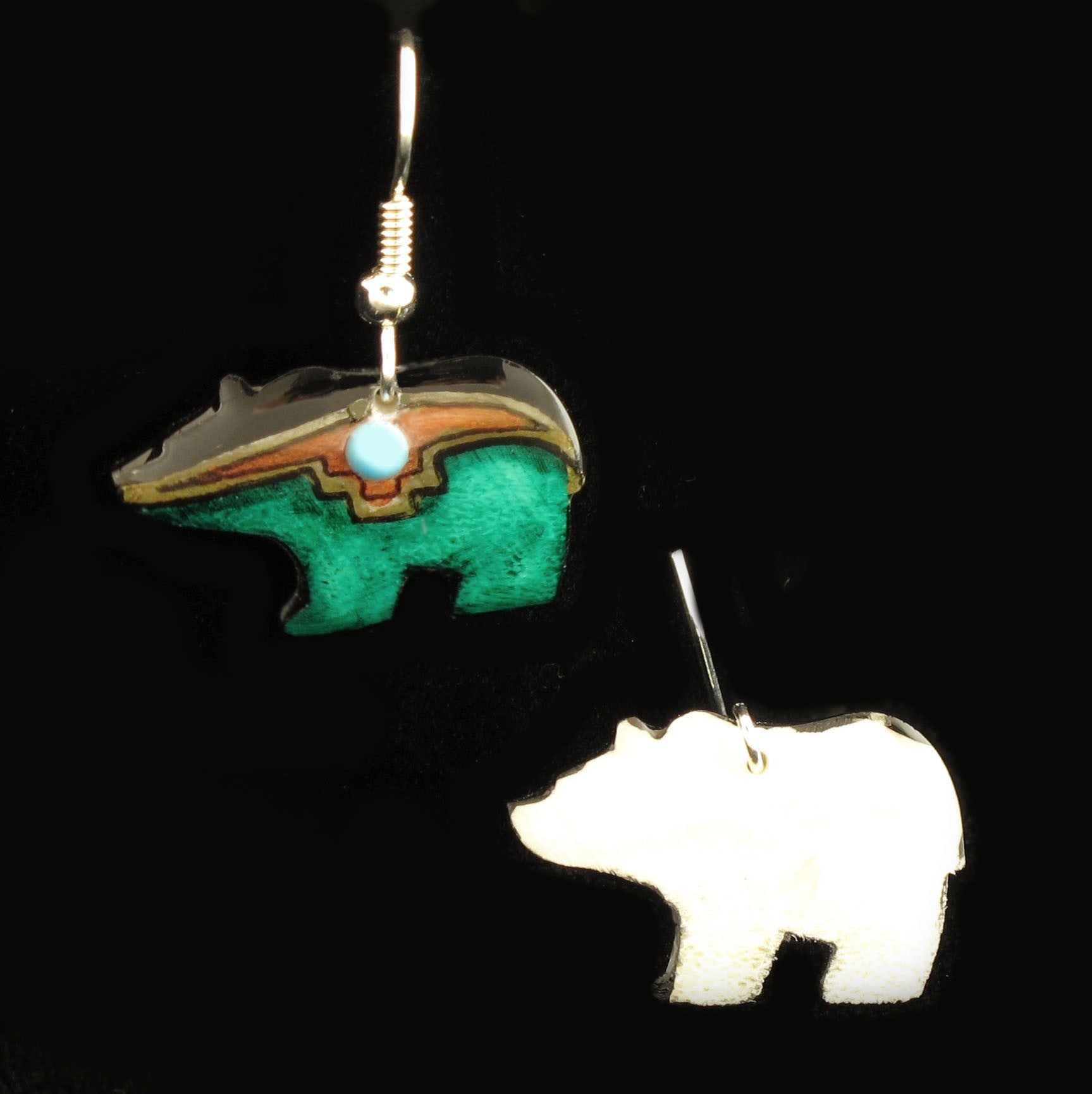 Teal Walking Bear Earrings - Hand Made Moose Antler Jewelry