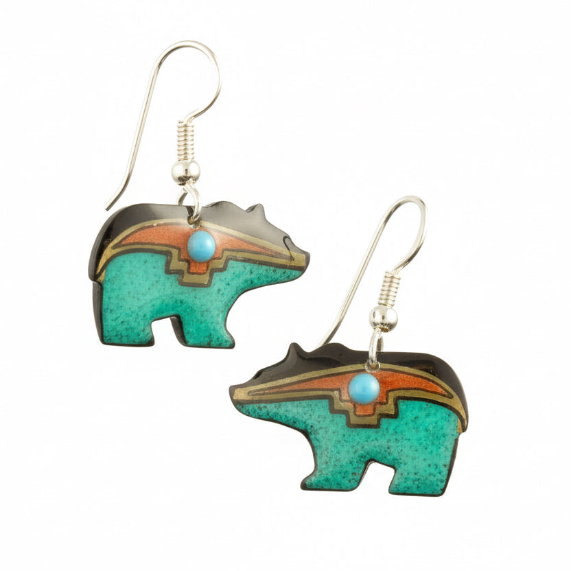 Teal Walking Bear Earrings - Hand Made Moose Antler Jewelry