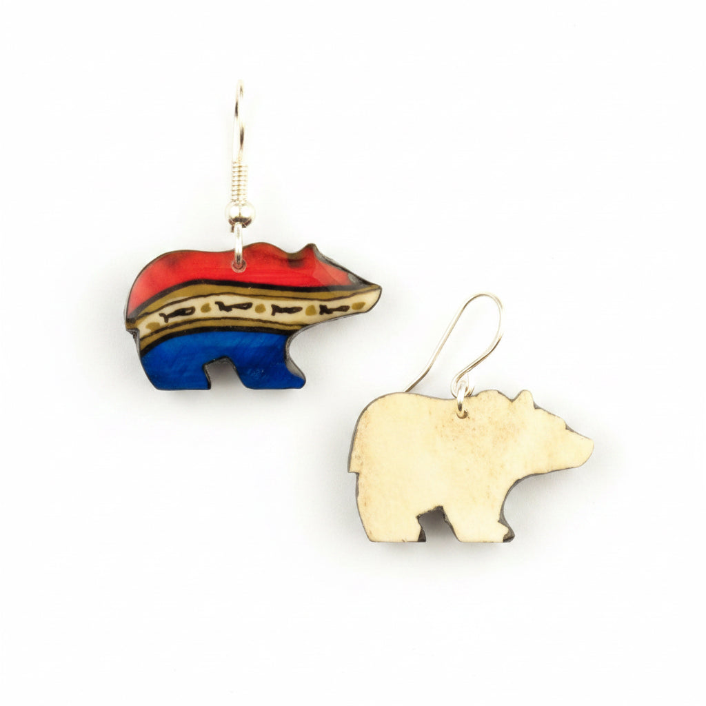 Antler Walking Bear Earrings - Red White Blue