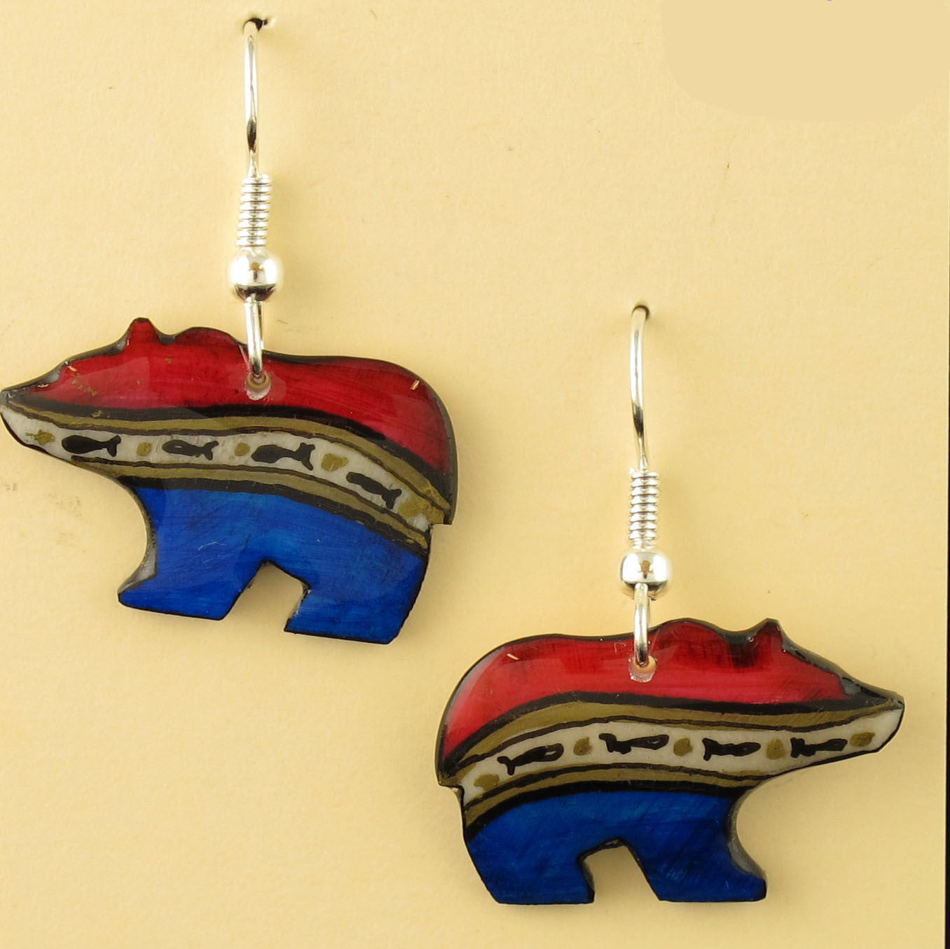 Red White & Blue Walking Bear - Hand Made Moose Antler Jewelry