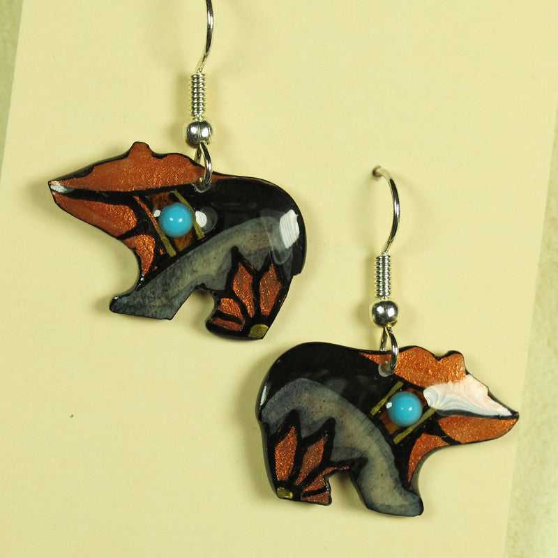 Copper Walking Bear Earrings - Handmade Moose Antler Jewelry