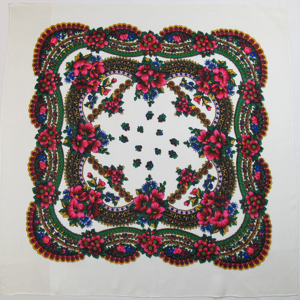 Floral Scarf White 30"x30"