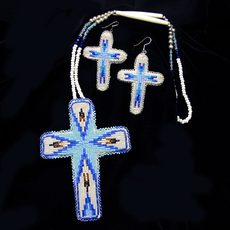 Beaded Cross Necklace and Earrings (sold separetly)