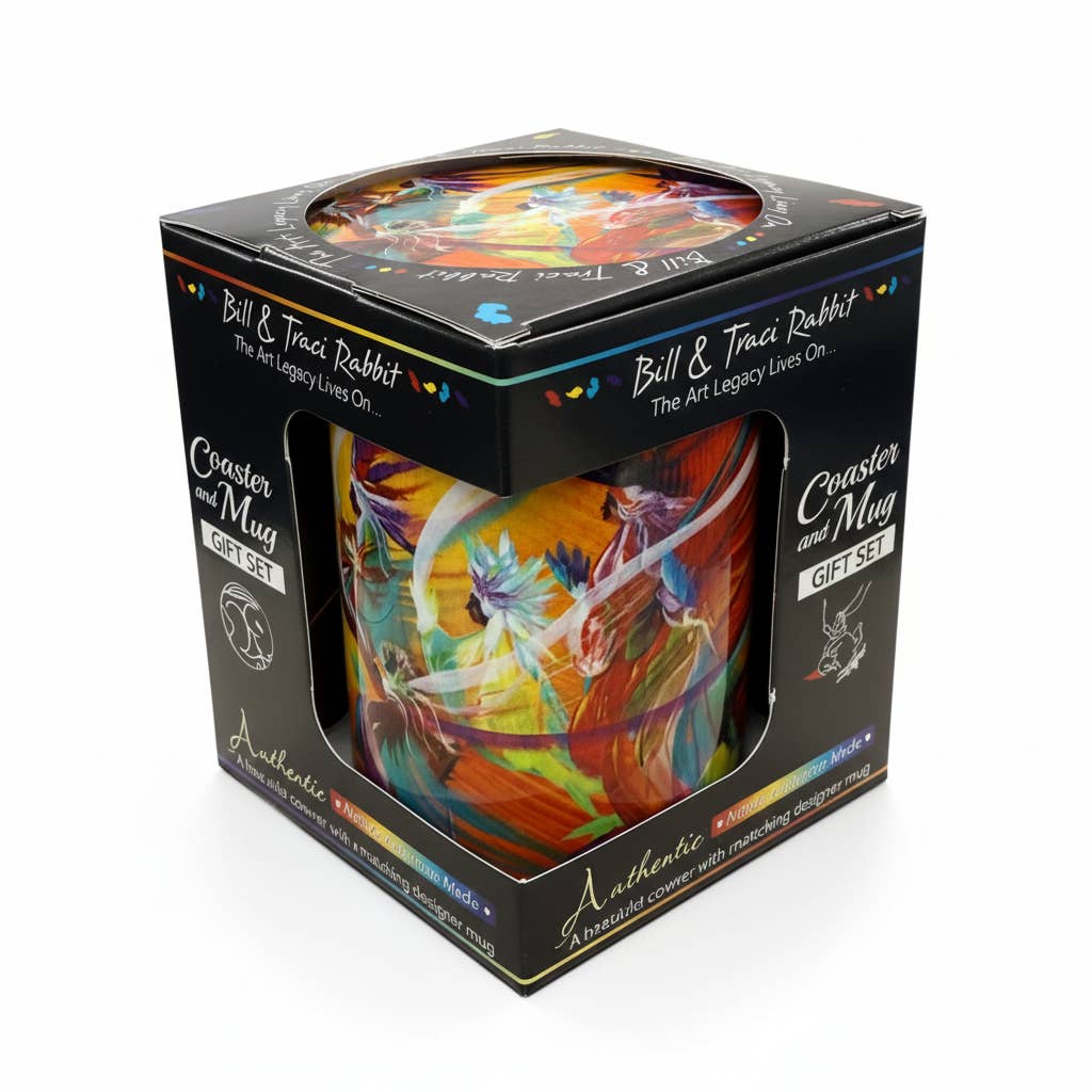 Rainbow Dance | 15 oz Native American Art Mug & Coaster Set by Traci Rabbit