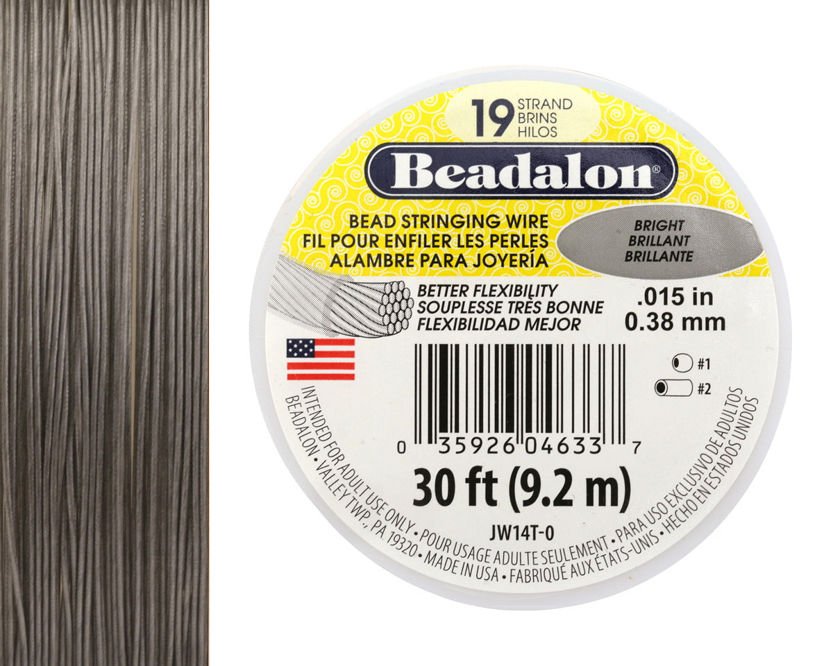 Beadalon 19-Strand Beading Wire – Bright | .015” (0.38 mm) | 30 Ft Spool
