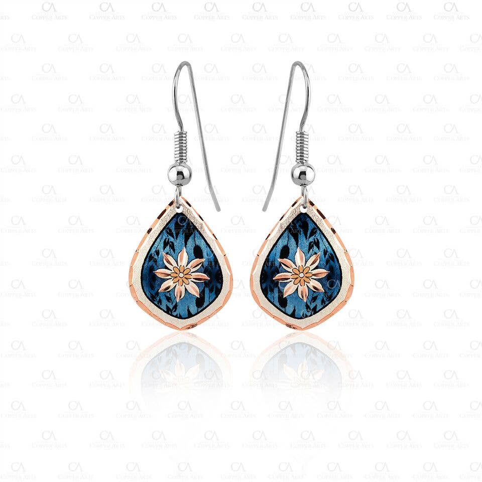 Dark Blue Floral Design Earrings