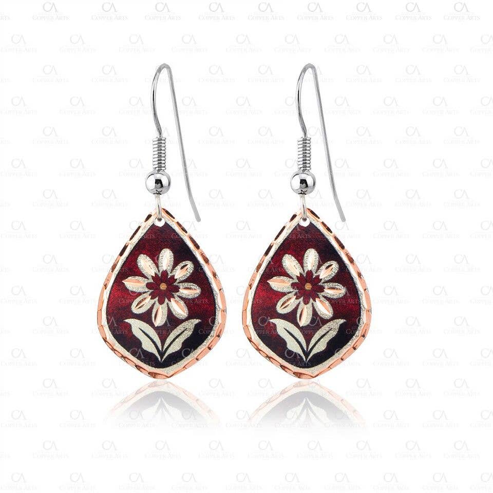 Red Floral Design Earrings