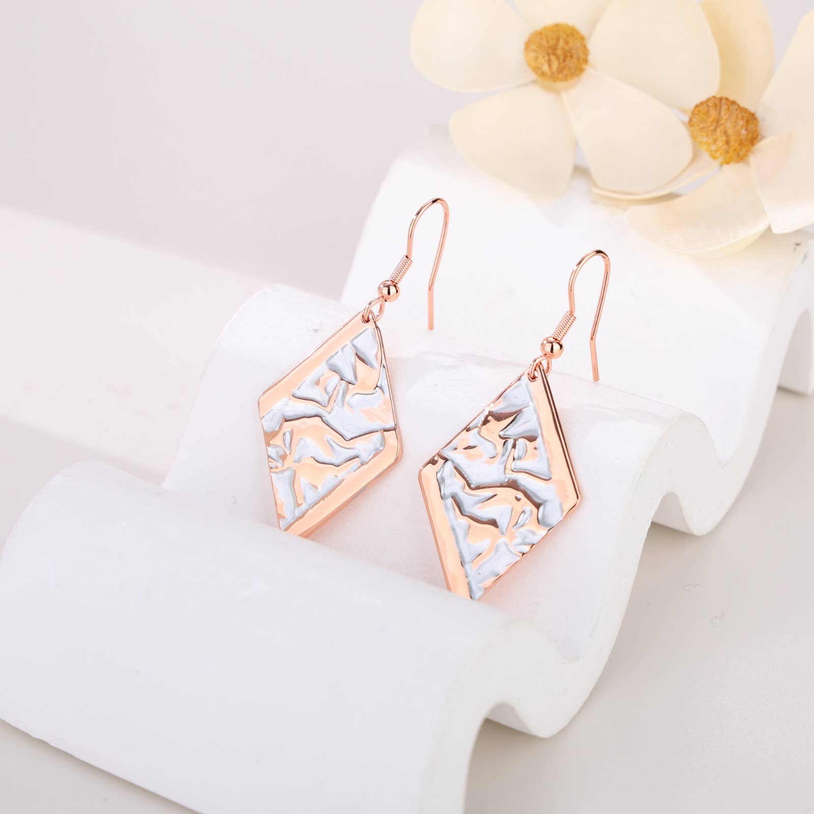 Silver color irregular hammered look Copper Earrings