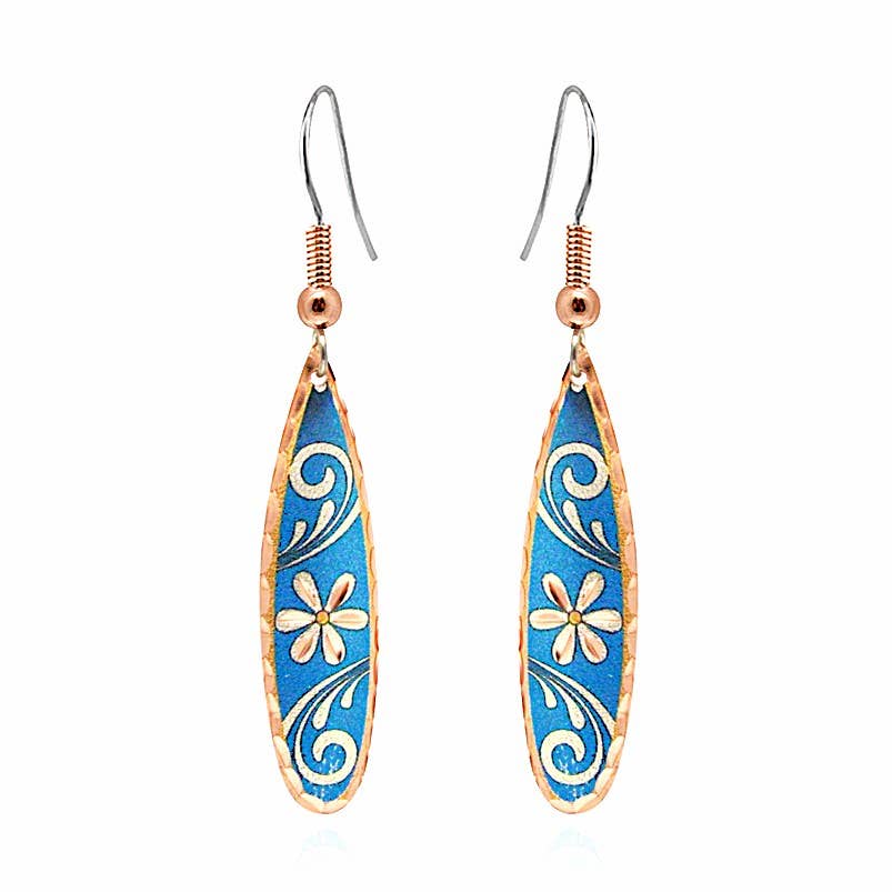 Light Blue Background Flower Earrings