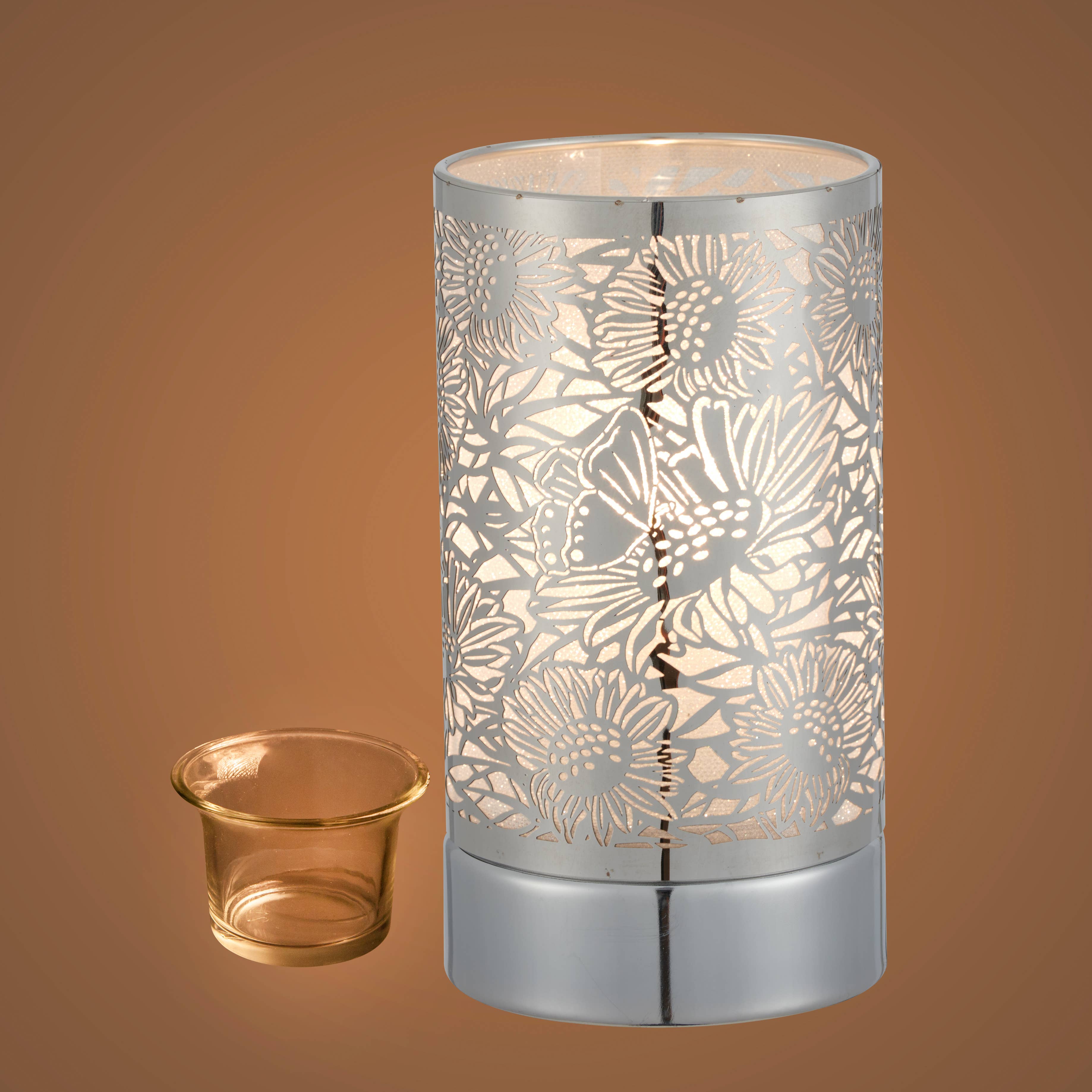 Silver Sunflower Touch Lamp & Wax Warmer | 7” Fragrance Oil Burner