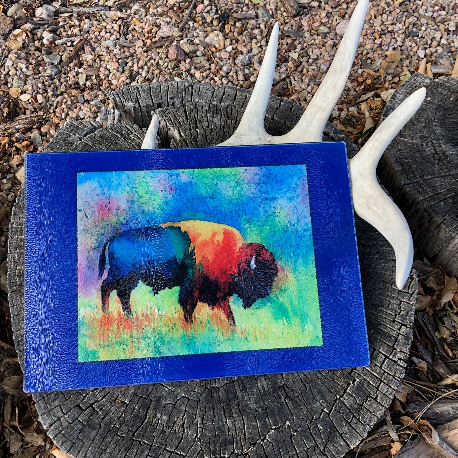 GP Originals - Watercolor Bison Rectangle Cutting Board Tempered Glass