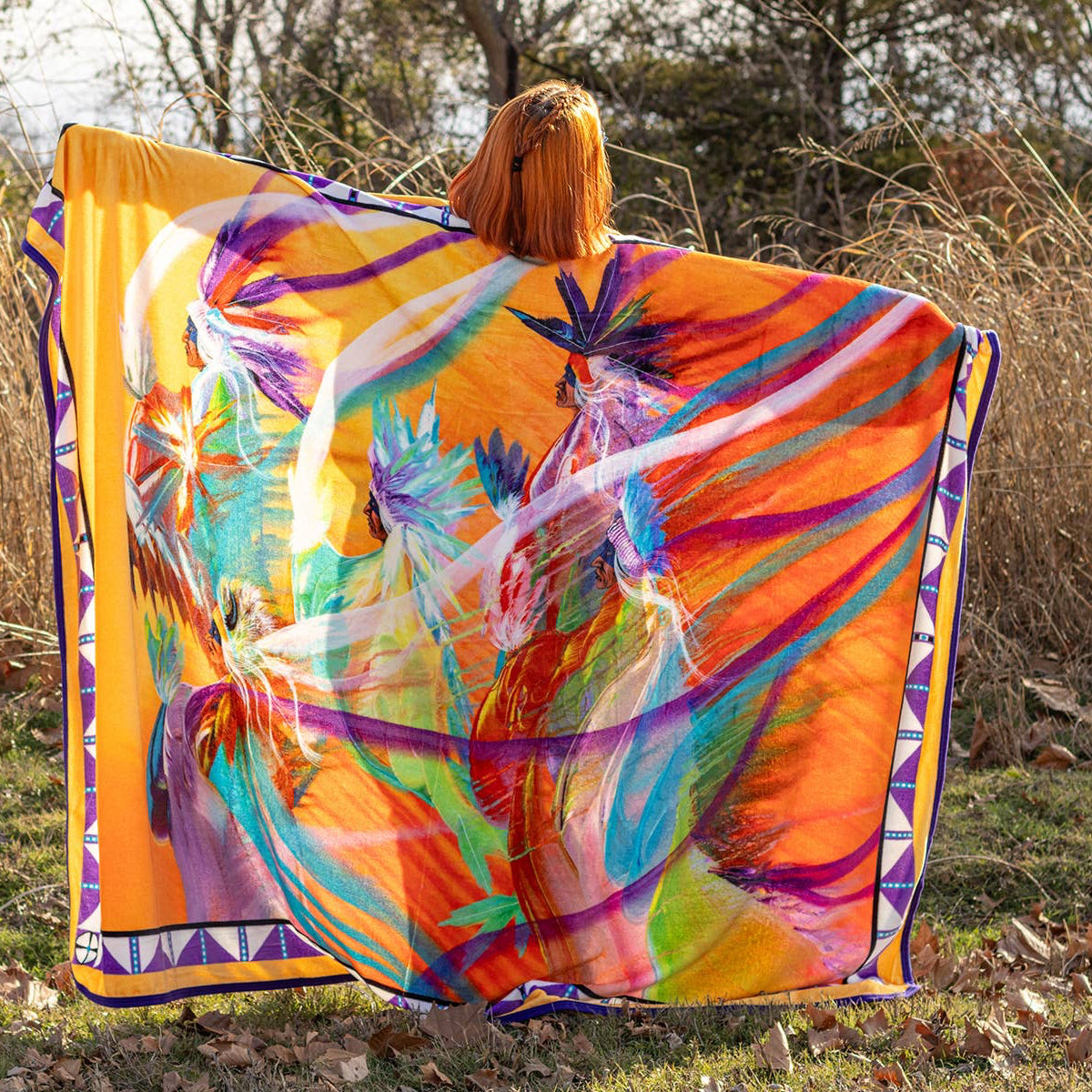 Rainbow Dance | 60x80 Native American Art Fleece Blanket by Traci Rabbit