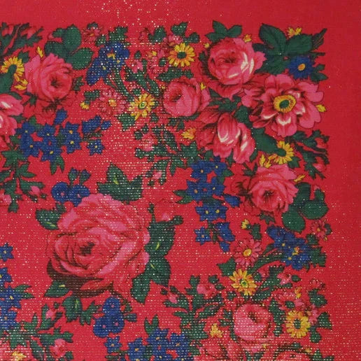 Rose Scarf - Red - Metallic (30"x30")