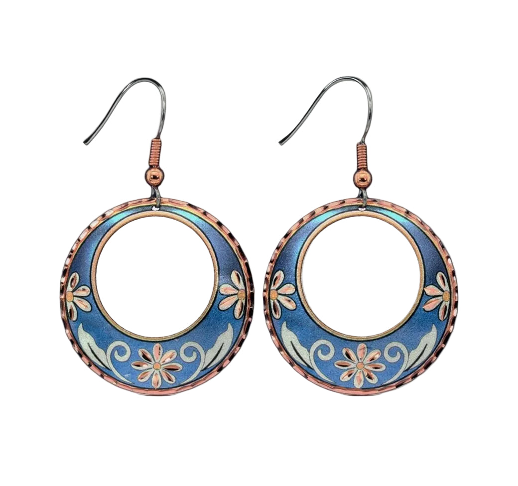 Blue Daisy circle  Flower Earrings