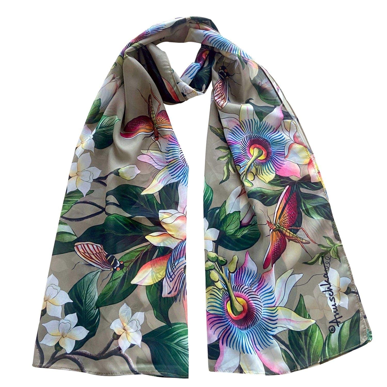 Chiffon Scarf - Floral Tan