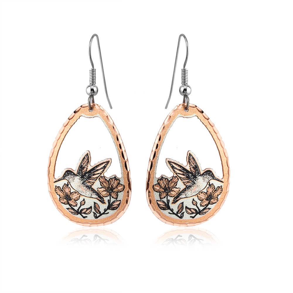 Elegant Flower & Hummingbird Earrings