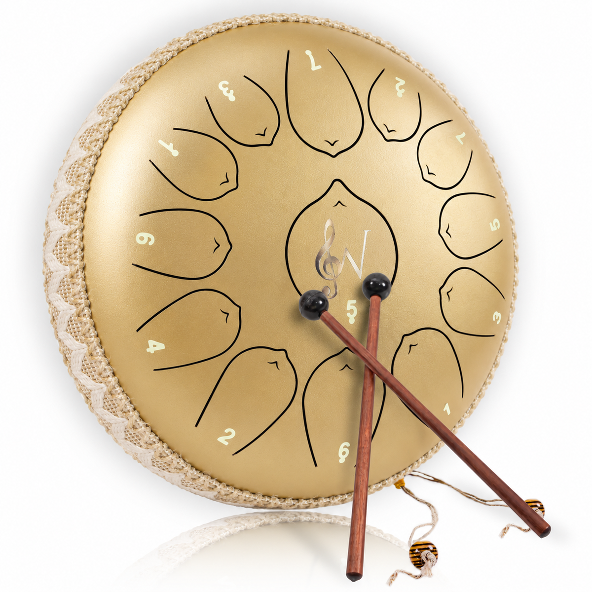 12-Inch Steel Tongue Drum - 13 Notes - Rain Drum - Gold