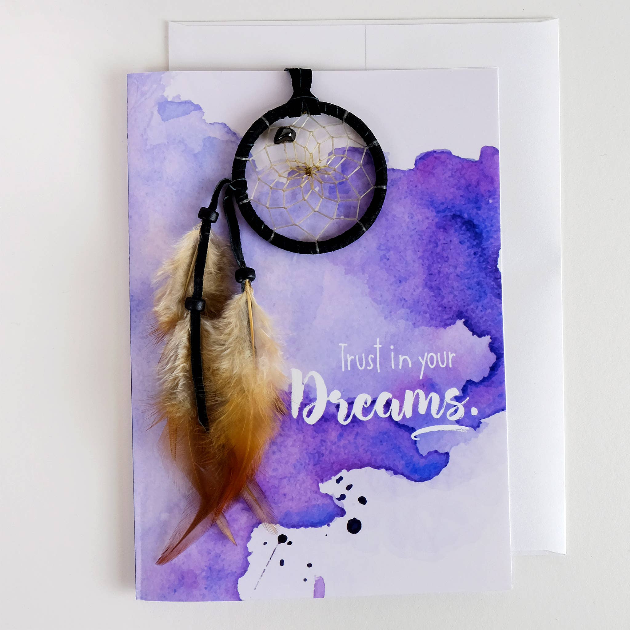 Dreams Greeting Card with Purple Splash Dream Catcher Gift | 5” x 7” Blank Card