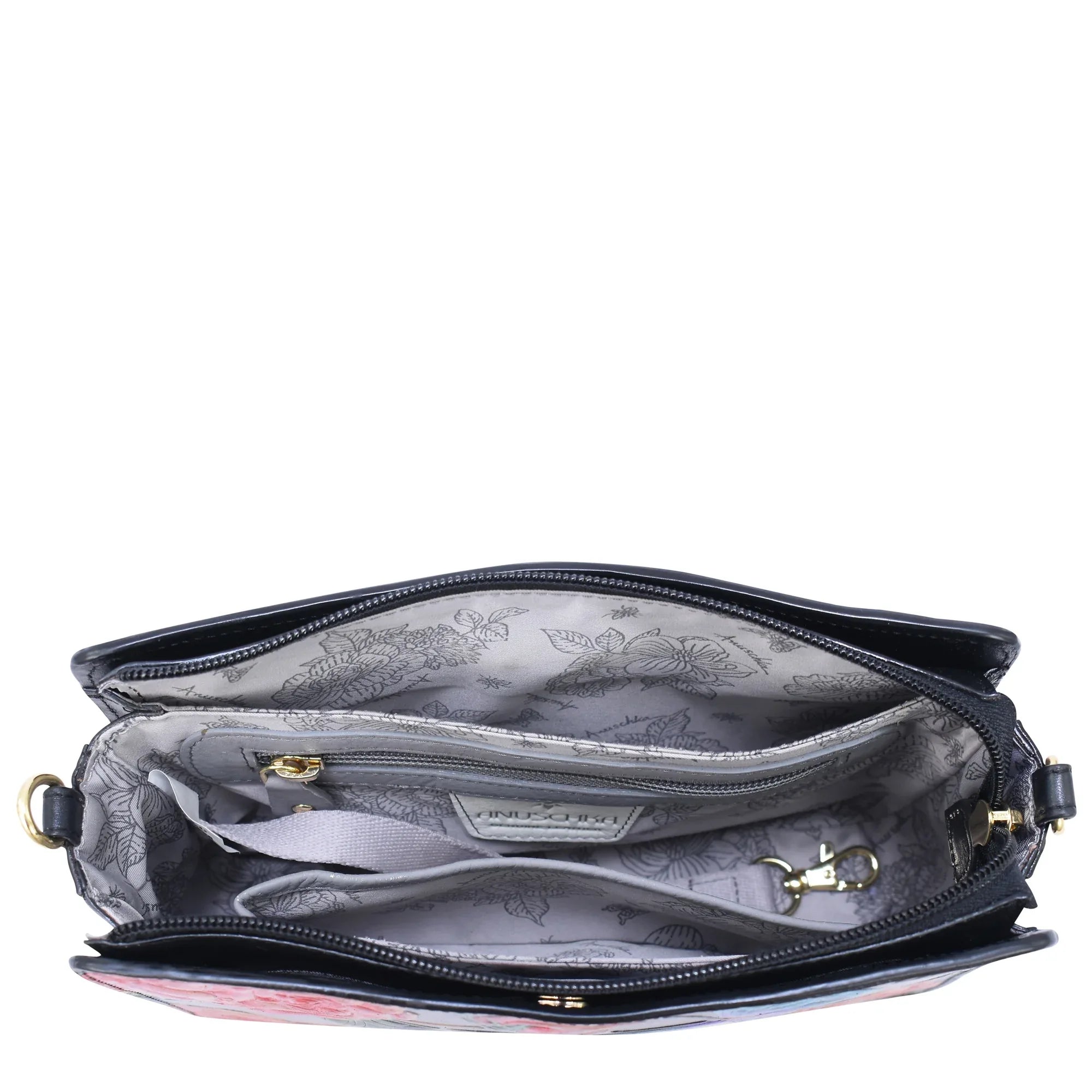 Triple-Compartment Crossbody Bag – Butterfly Floral