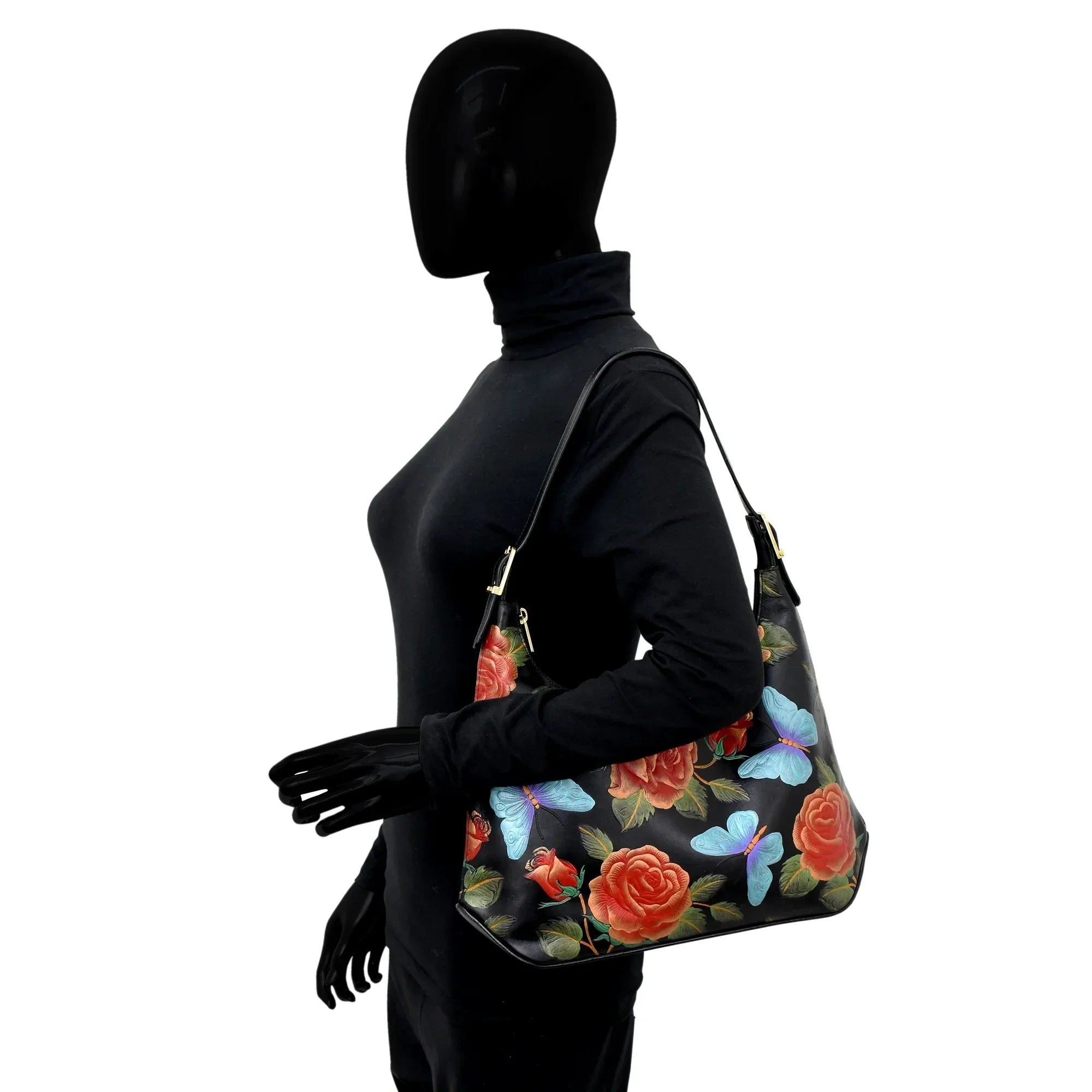 Slim Shoulder Bag – Red Roses & Butterfly
