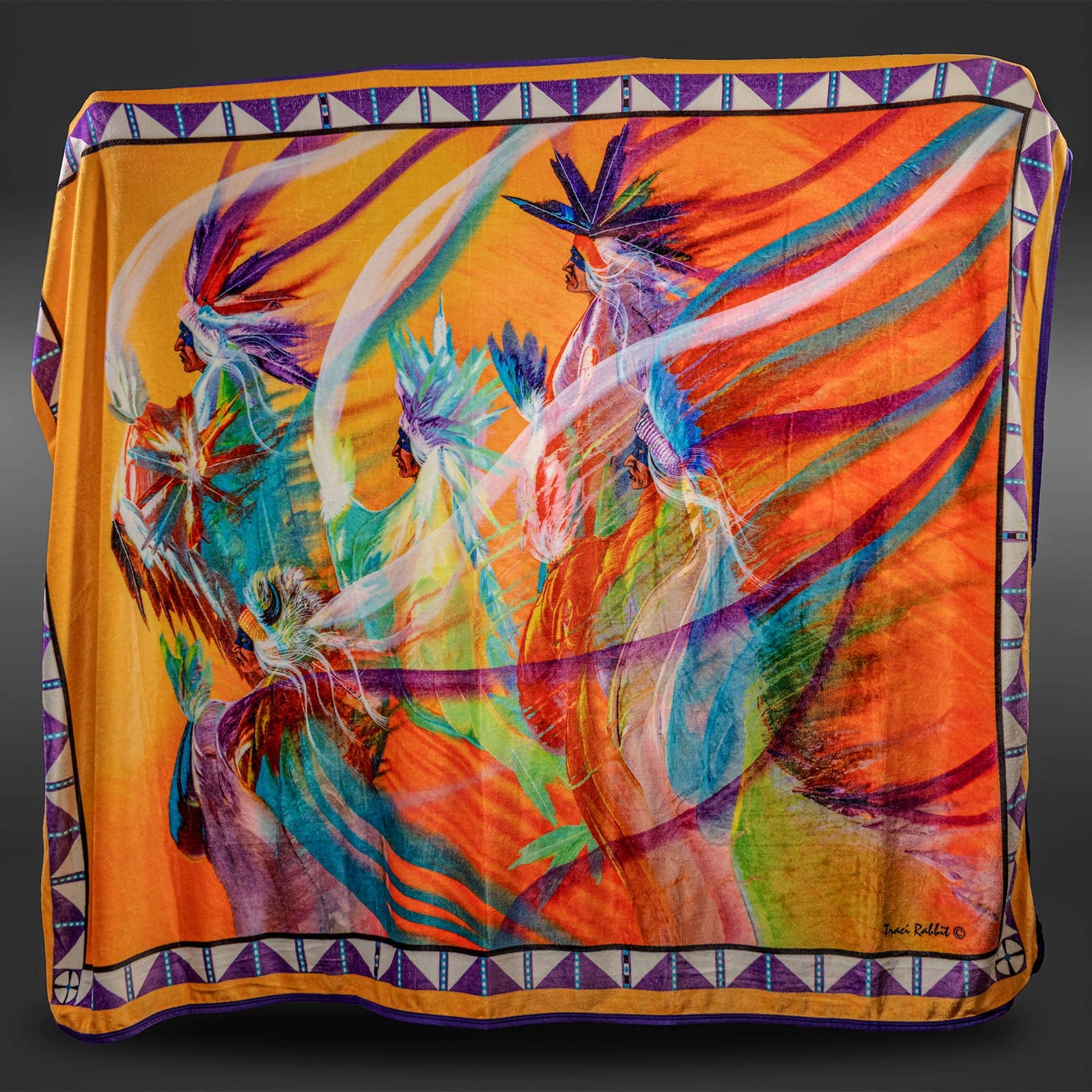 Rainbow Dance | 60x80 Native American Art Fleece Blanket by Traci Rabbit