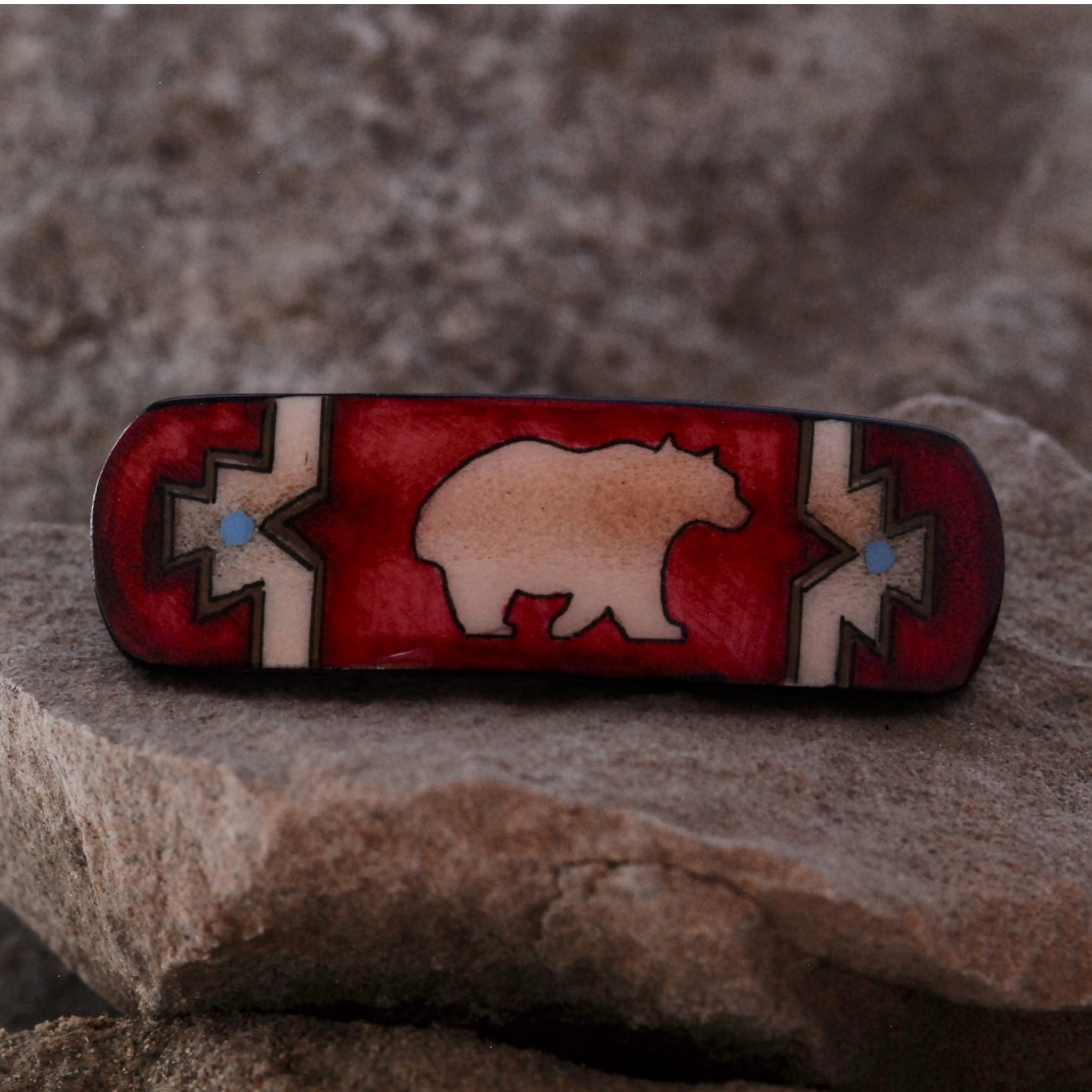 Antler Black Bear Barrette - Red