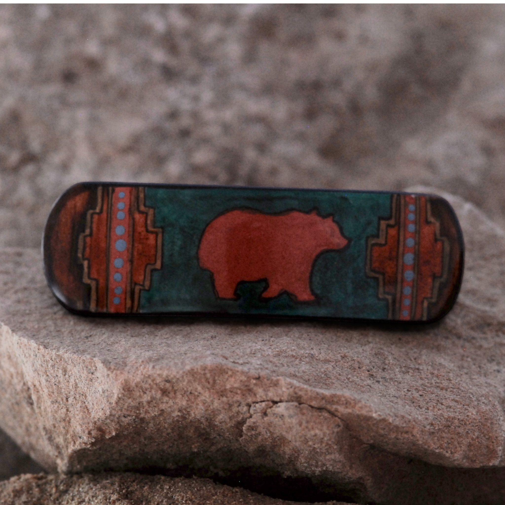 Antler Black Bear Barrette - Teal