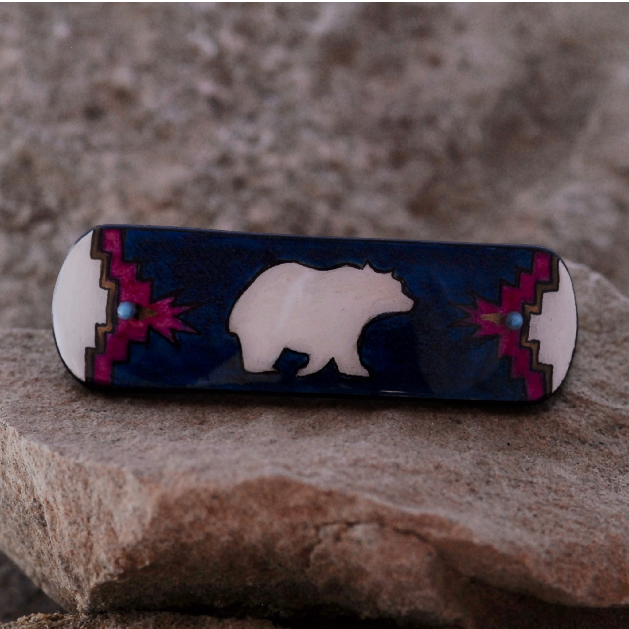 Antler Black Bear Barrette - Blue