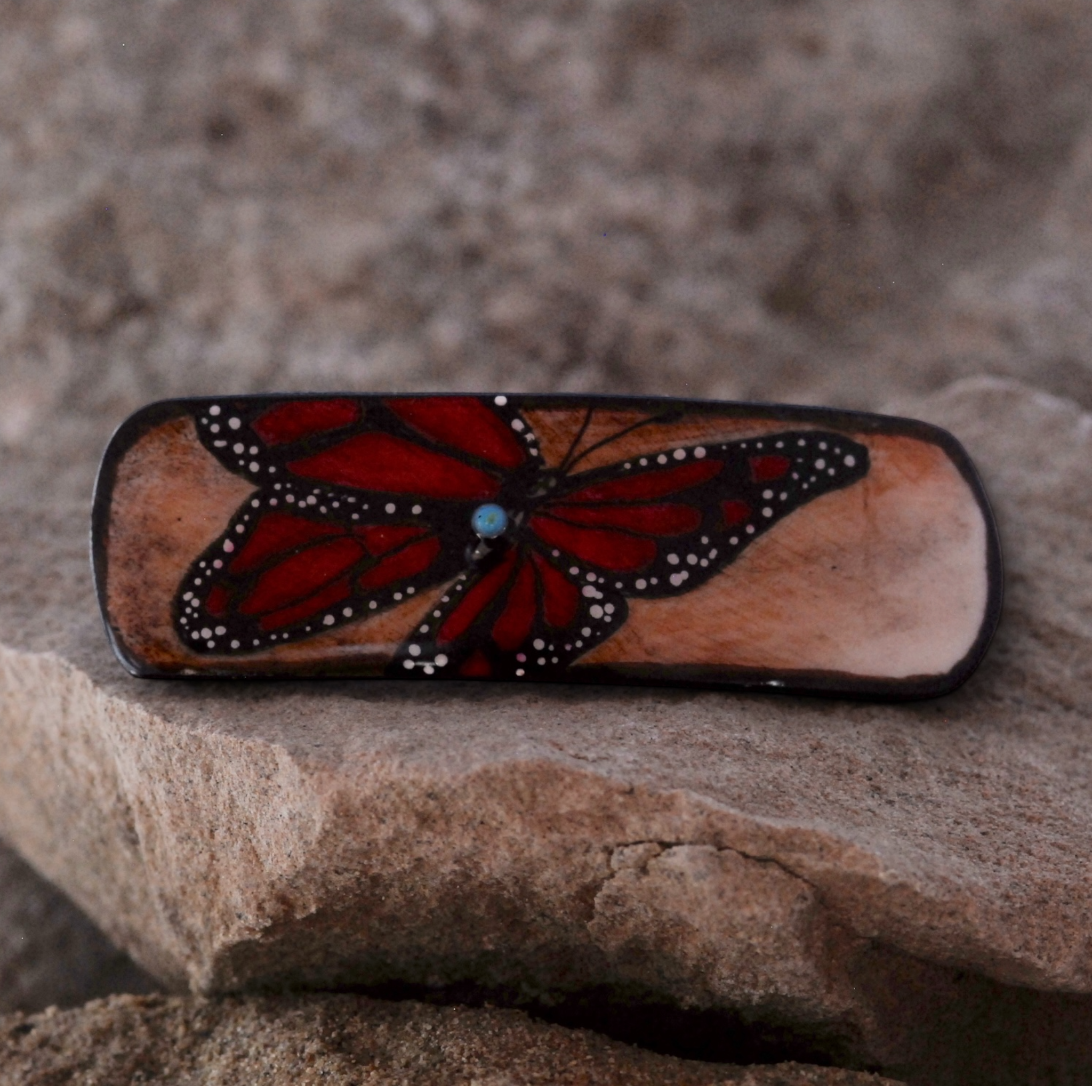 Antler Rectangle Barrette - Red