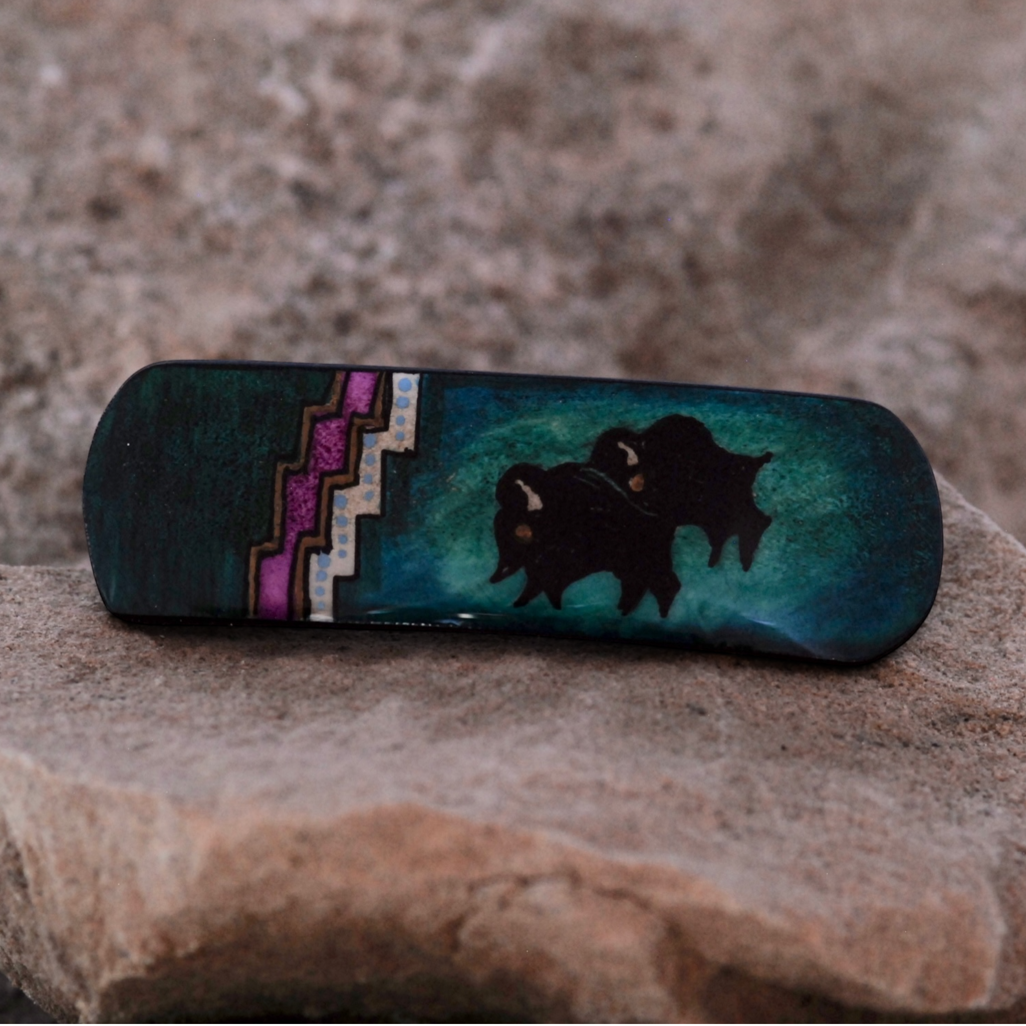 Antler Rectangle Barrette - Teal