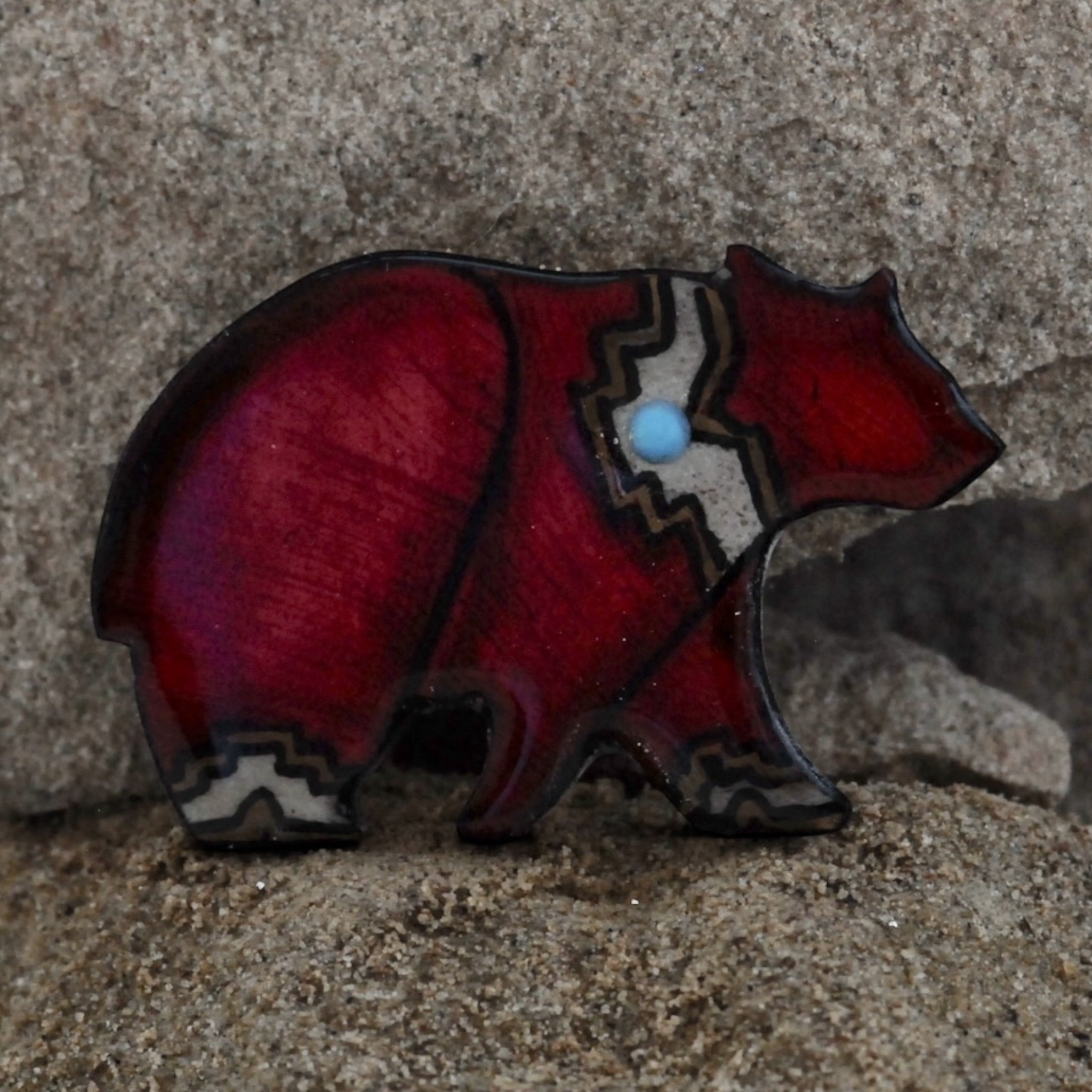 Antler Black Bear Pin - Red