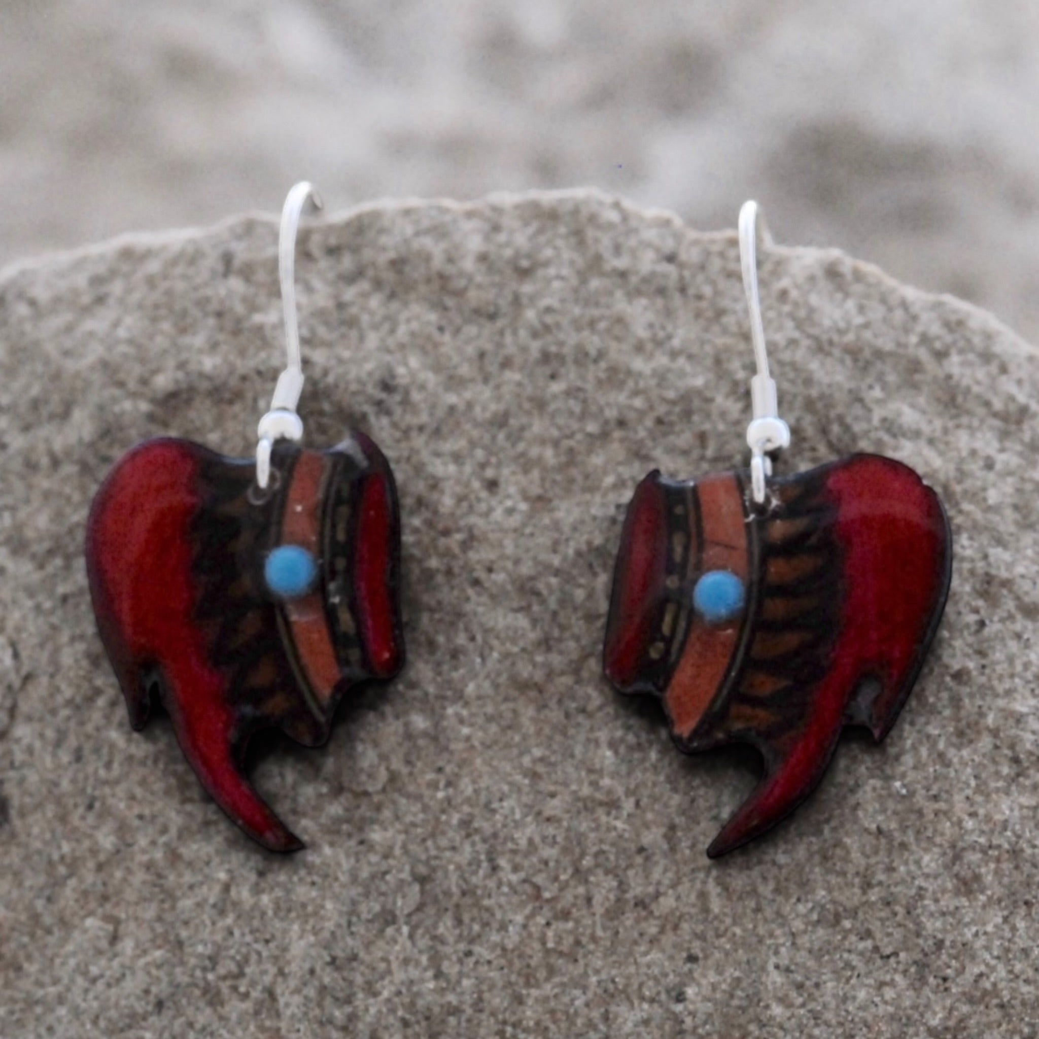 Antler Buffalo Earrings - Red