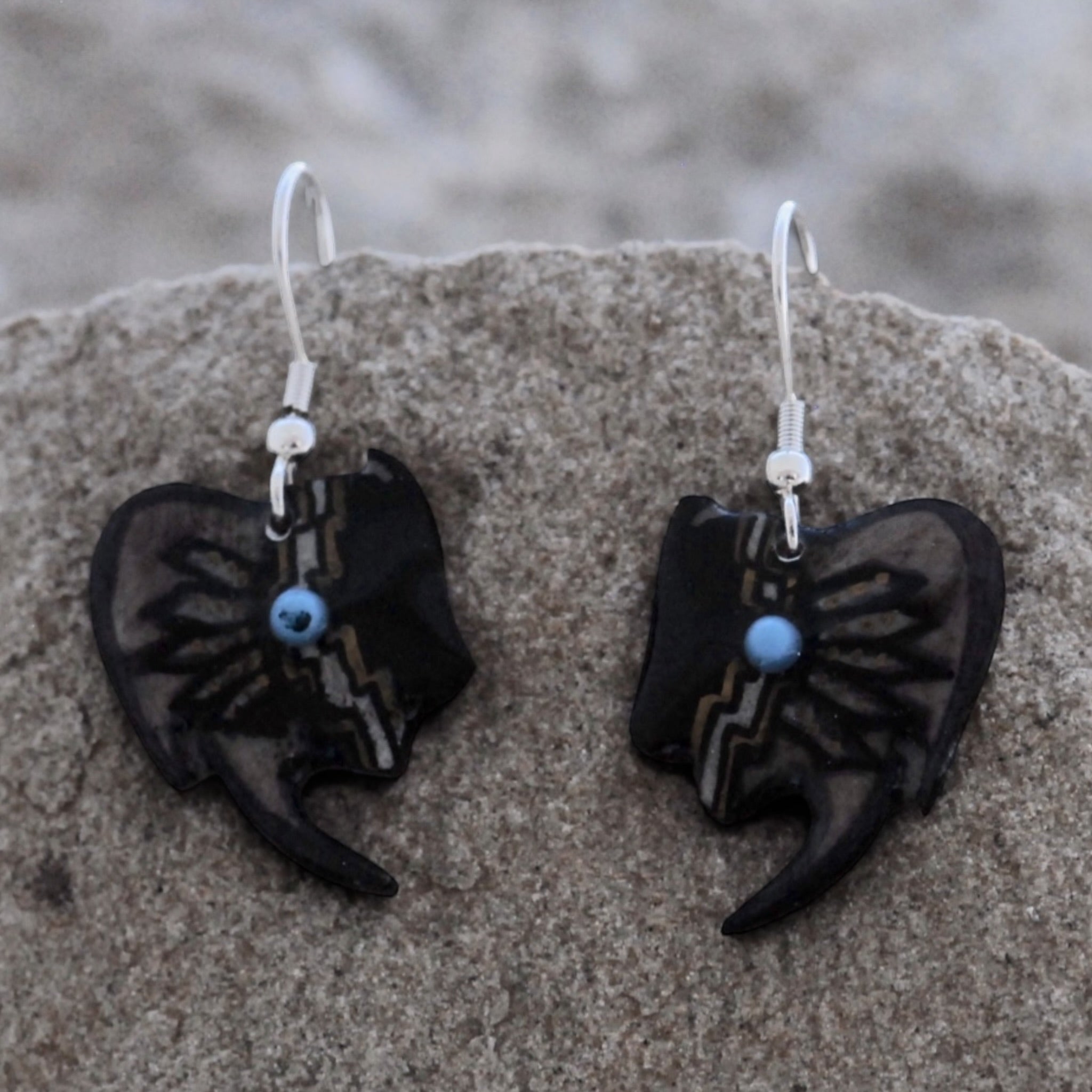 Antler Buffalo Earrings - Grey