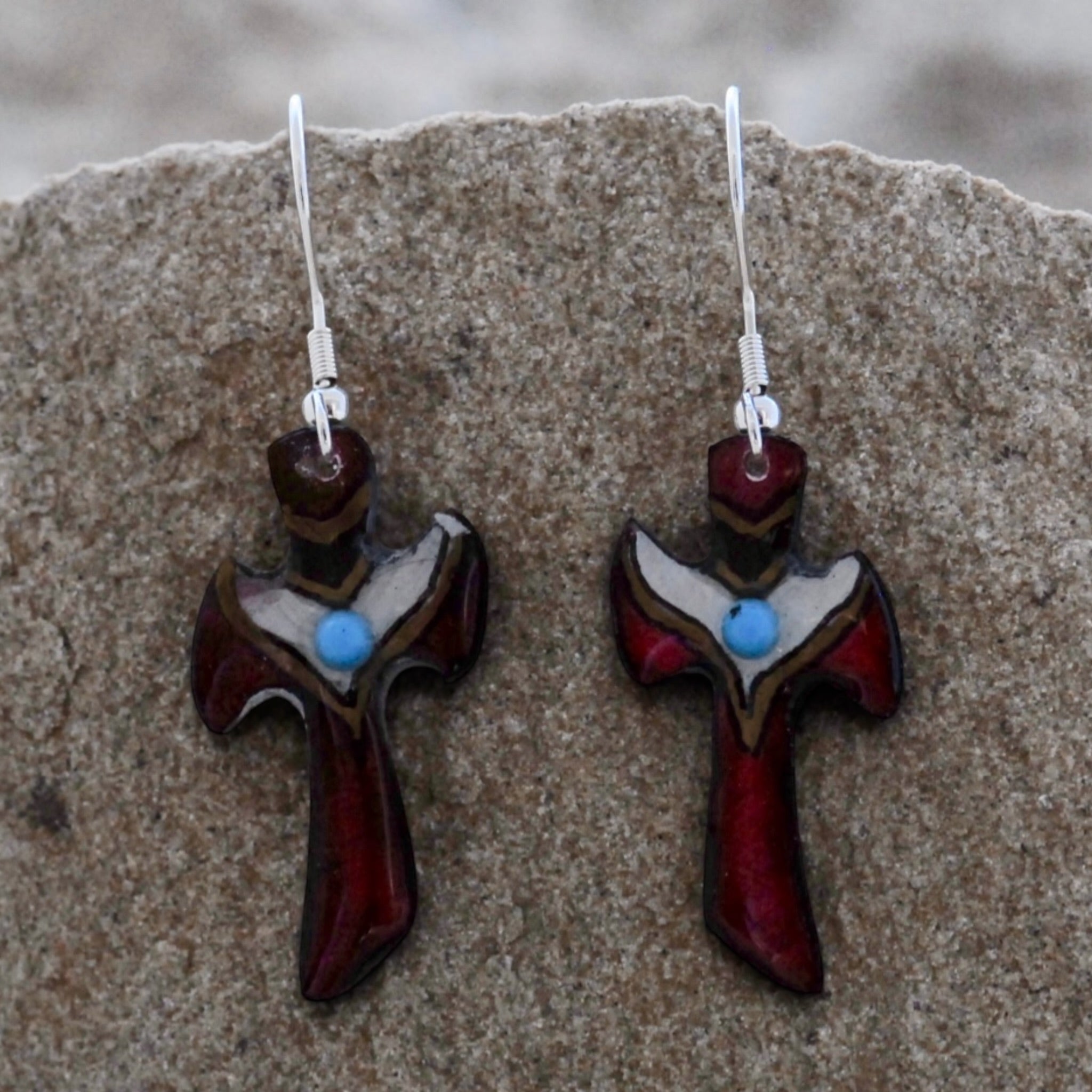 Antler Cross Earrings - Red