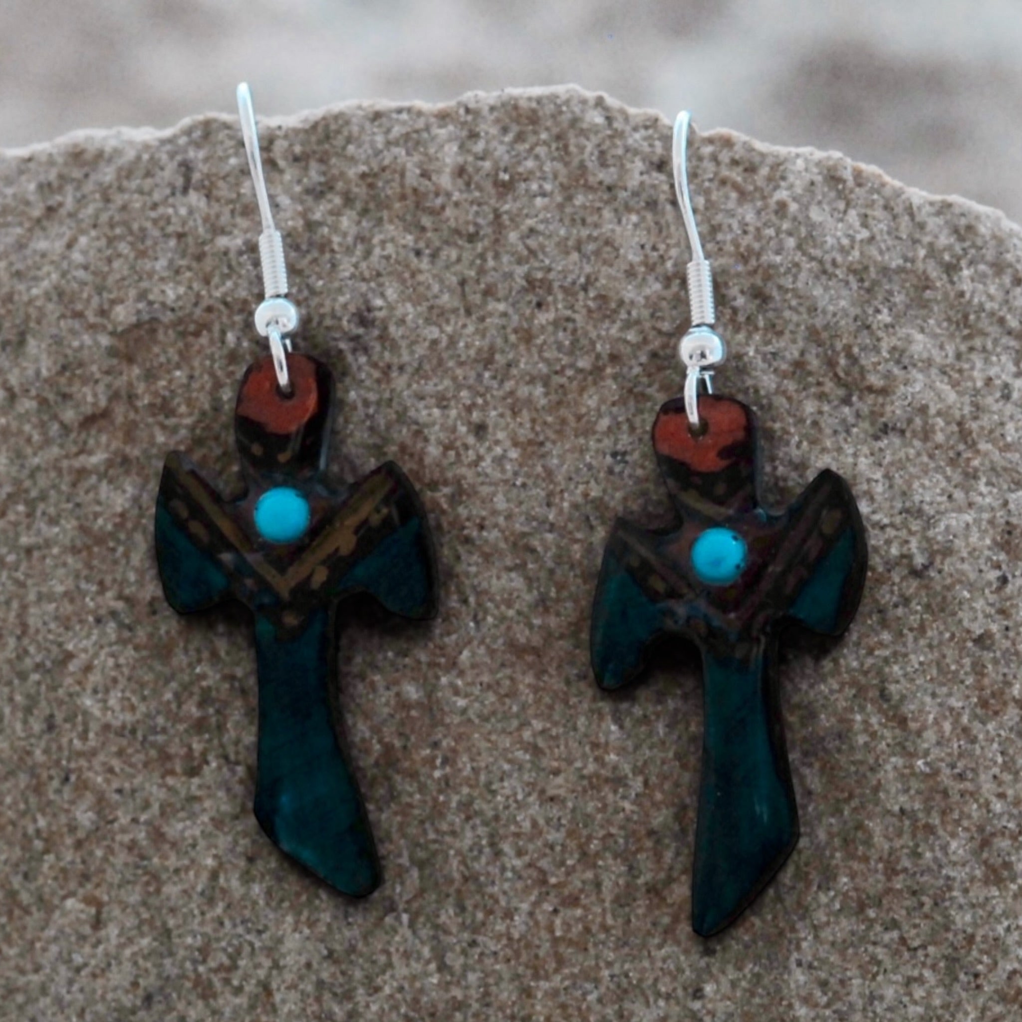 Antler Cross Earrings - Teal