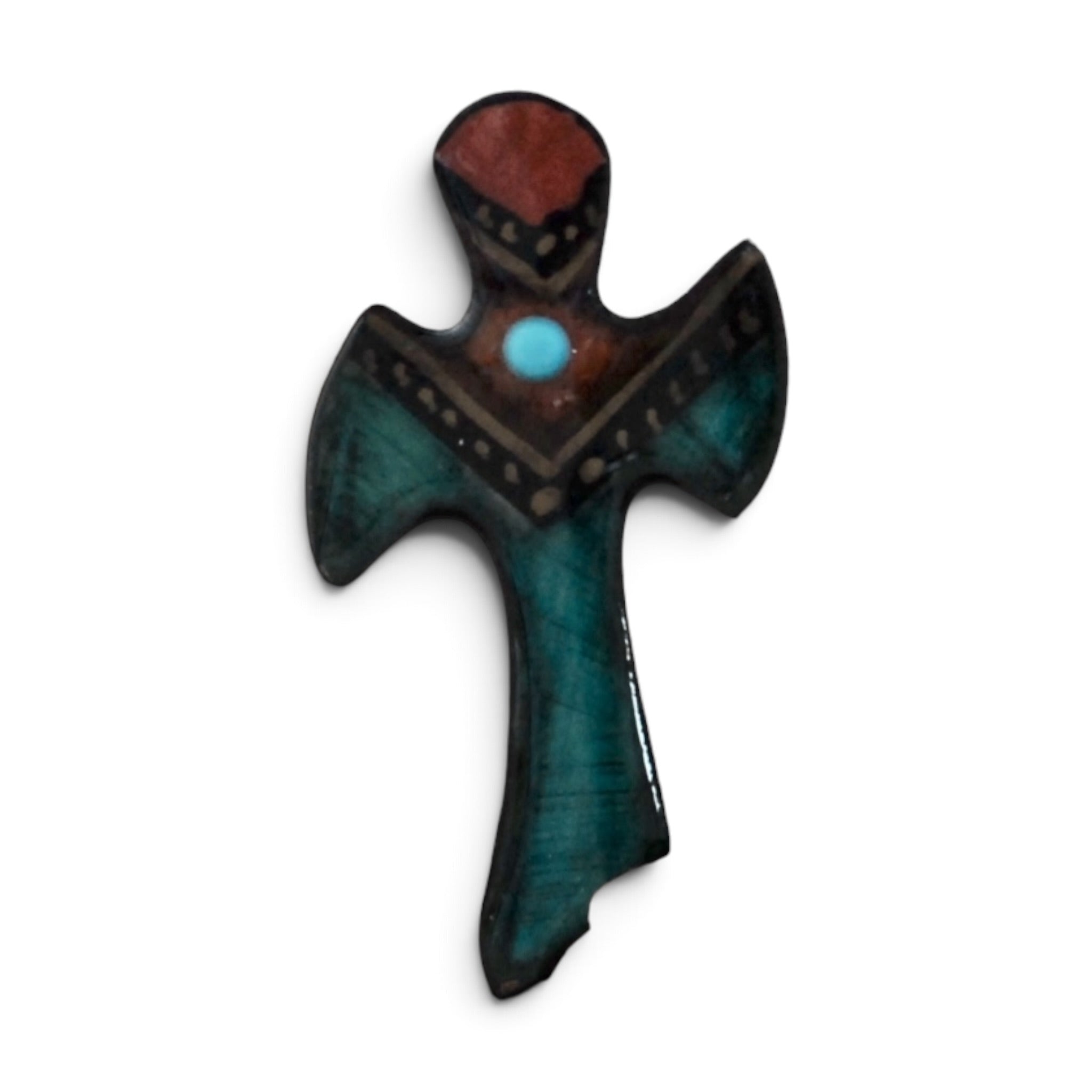 Antler Cross Pin - Teal
