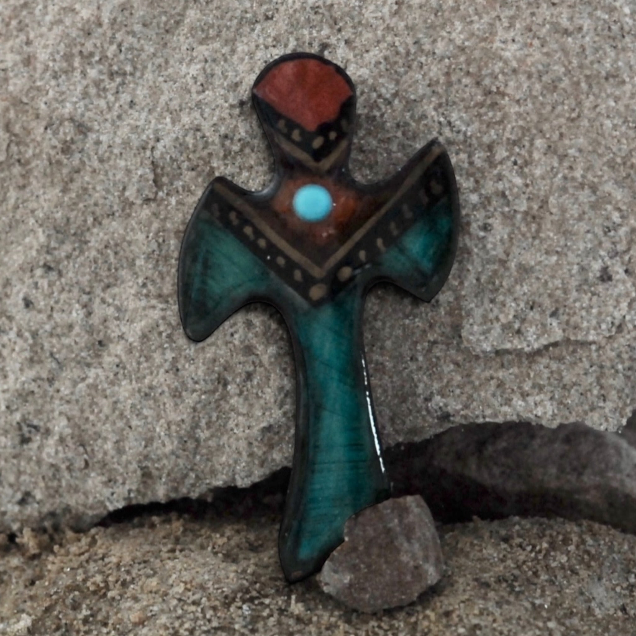 Antler Cross Pin - Teal