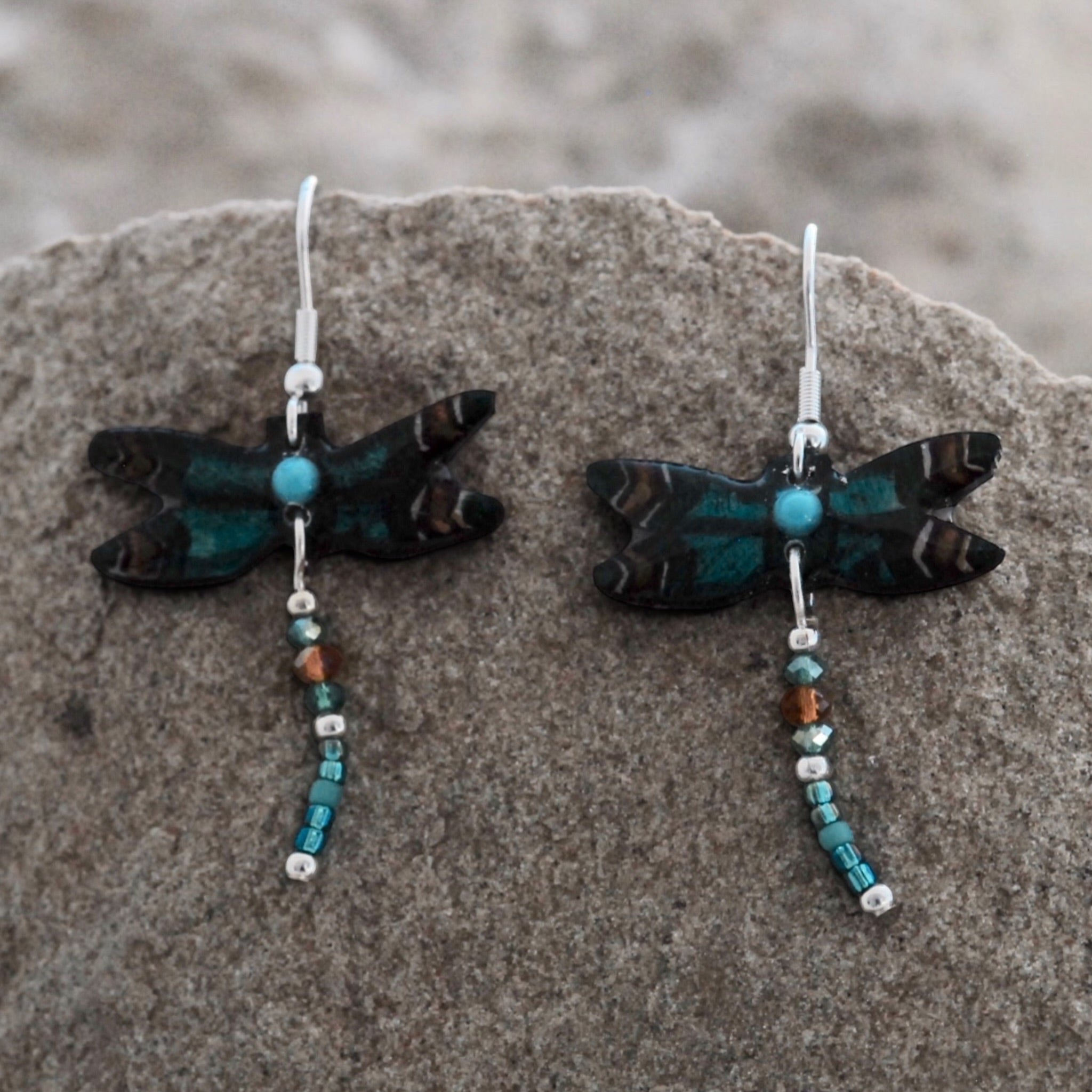 Antler Dragonfly Earrings - Teal