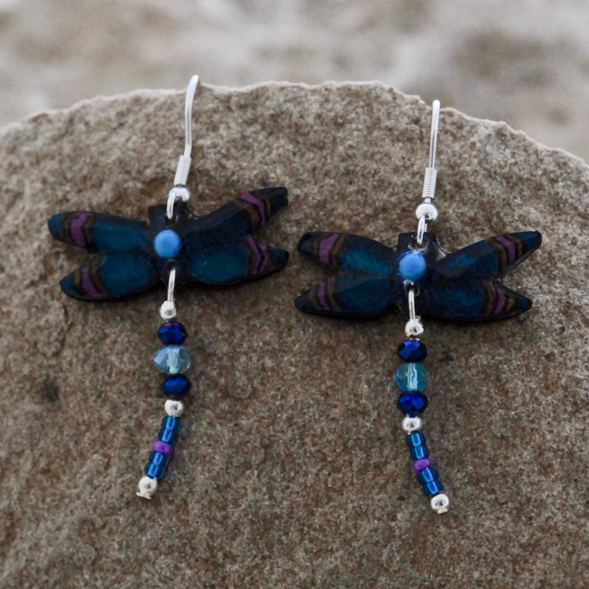 Antler Dragonfly Earrings - Blue