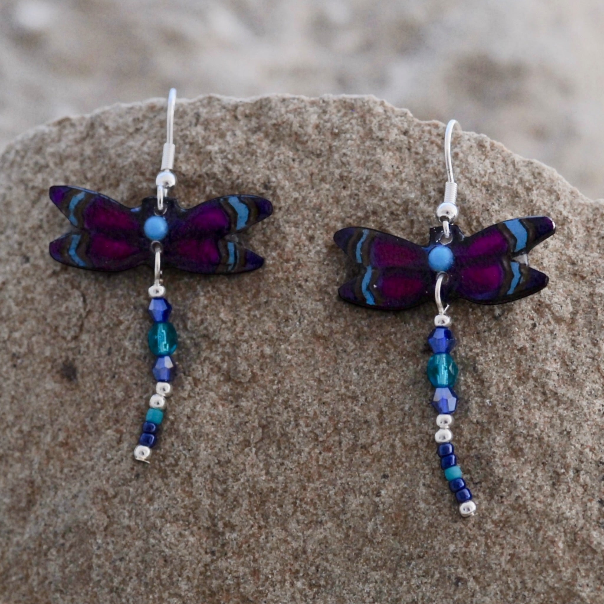 Antler Dragonfly Earrings - Purple