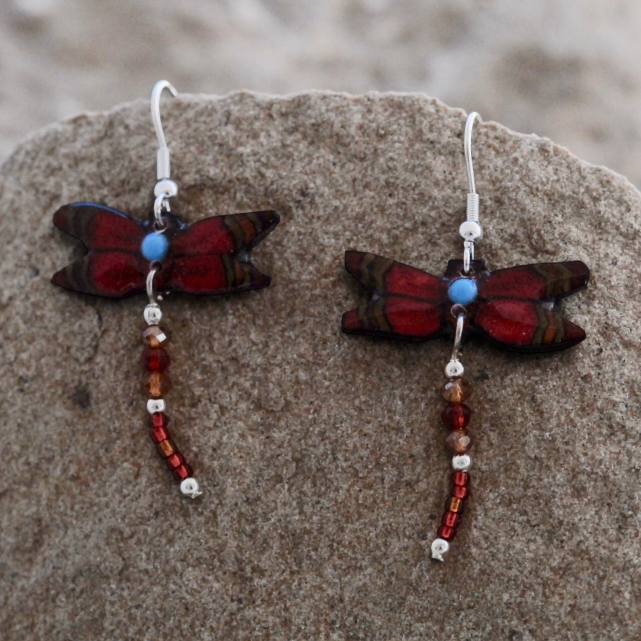 Antler Dragonfly Earrings - Red