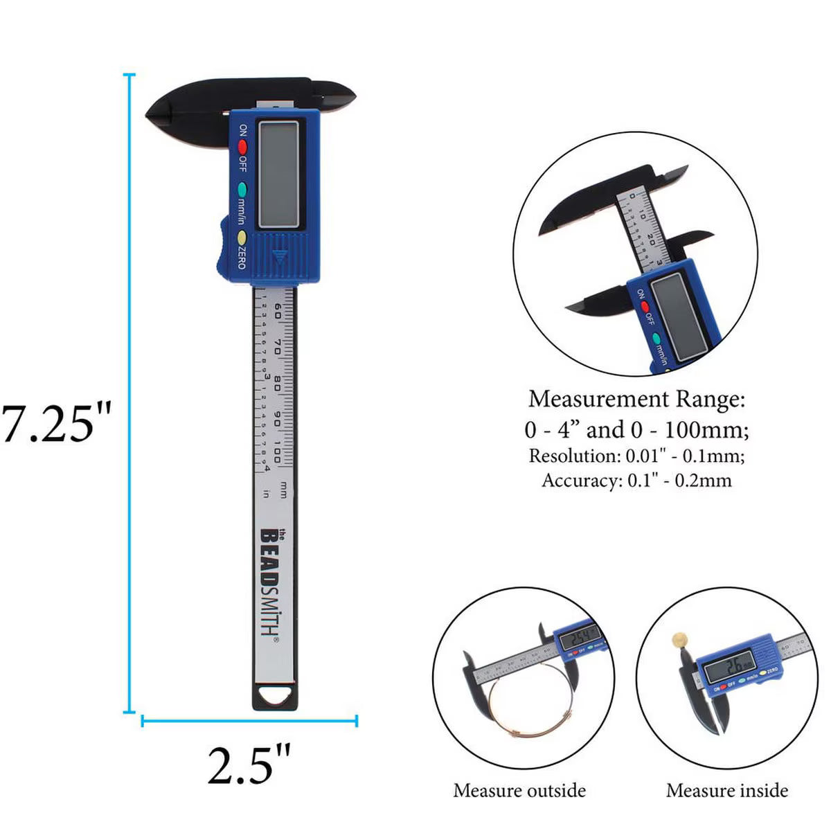 Digital Caliper – 4” / 100mm Carbon Fiber | Beadsmith