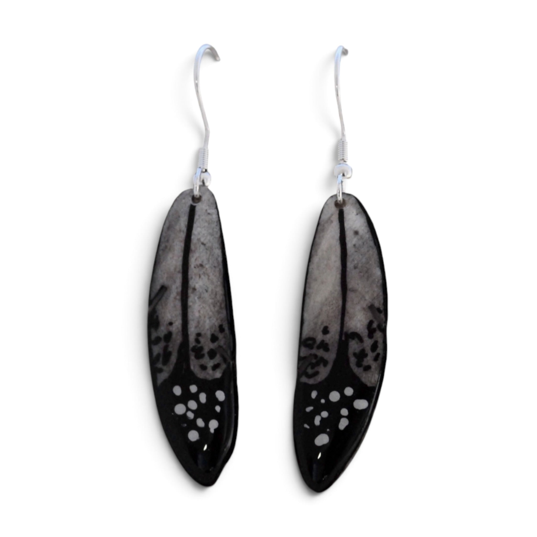 Antler Falcon Feather Earrings - Grey