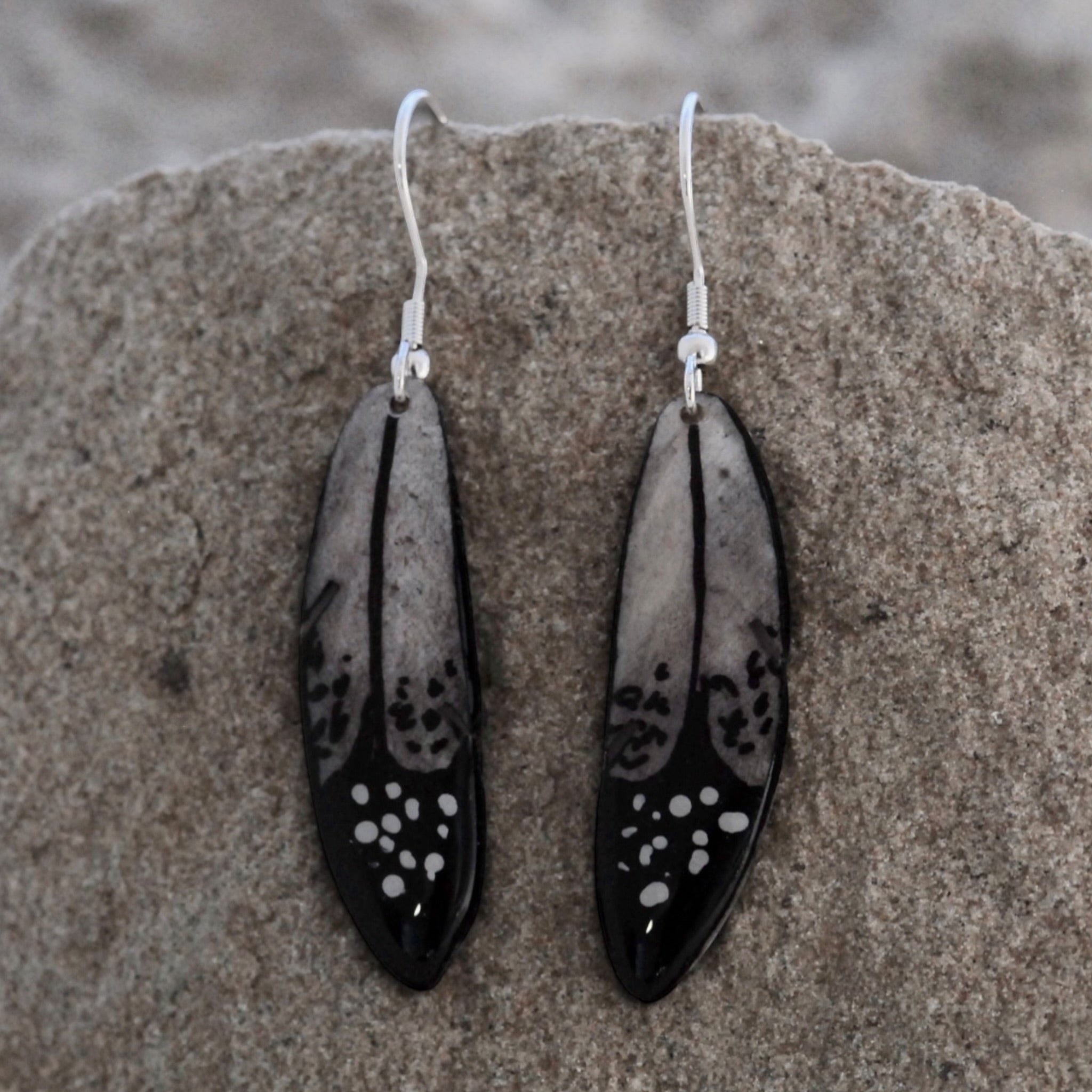 Antler Falcon Feather Earrings - Grey