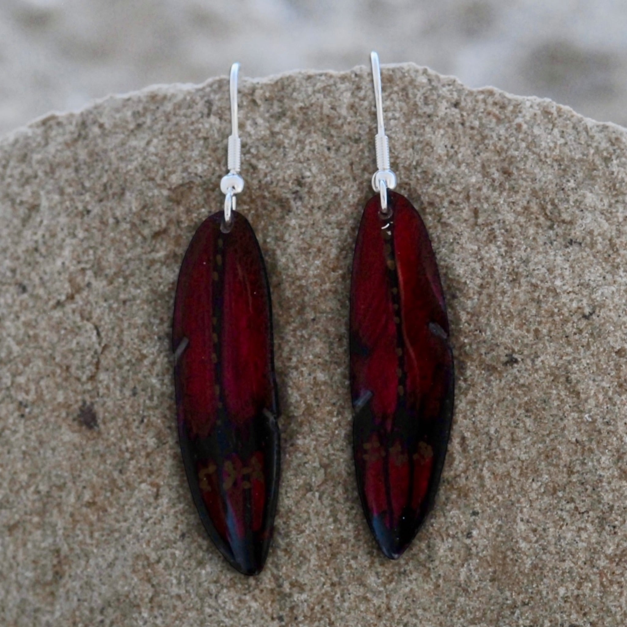 Antler Falcon Feather Earrings - Red