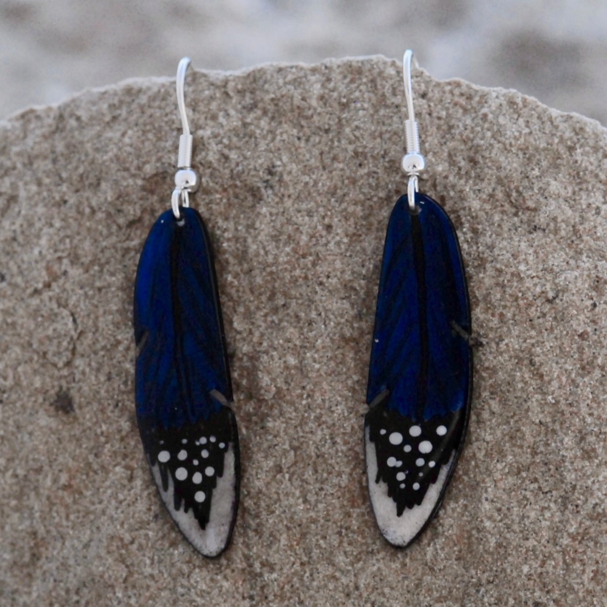Antler Falcon Feather Earrings - Blue